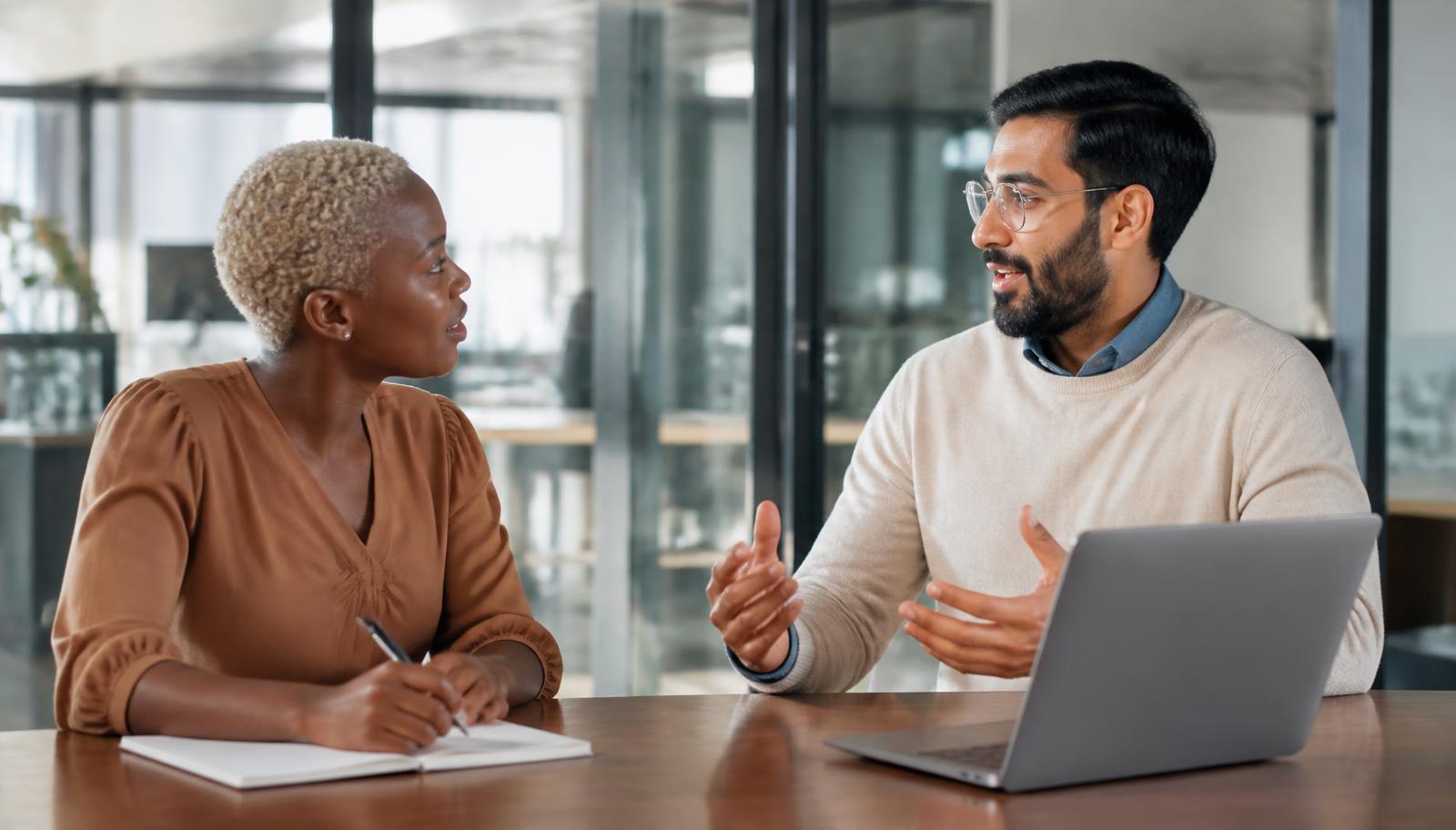 A mentoring and coaching conversation between two professionals