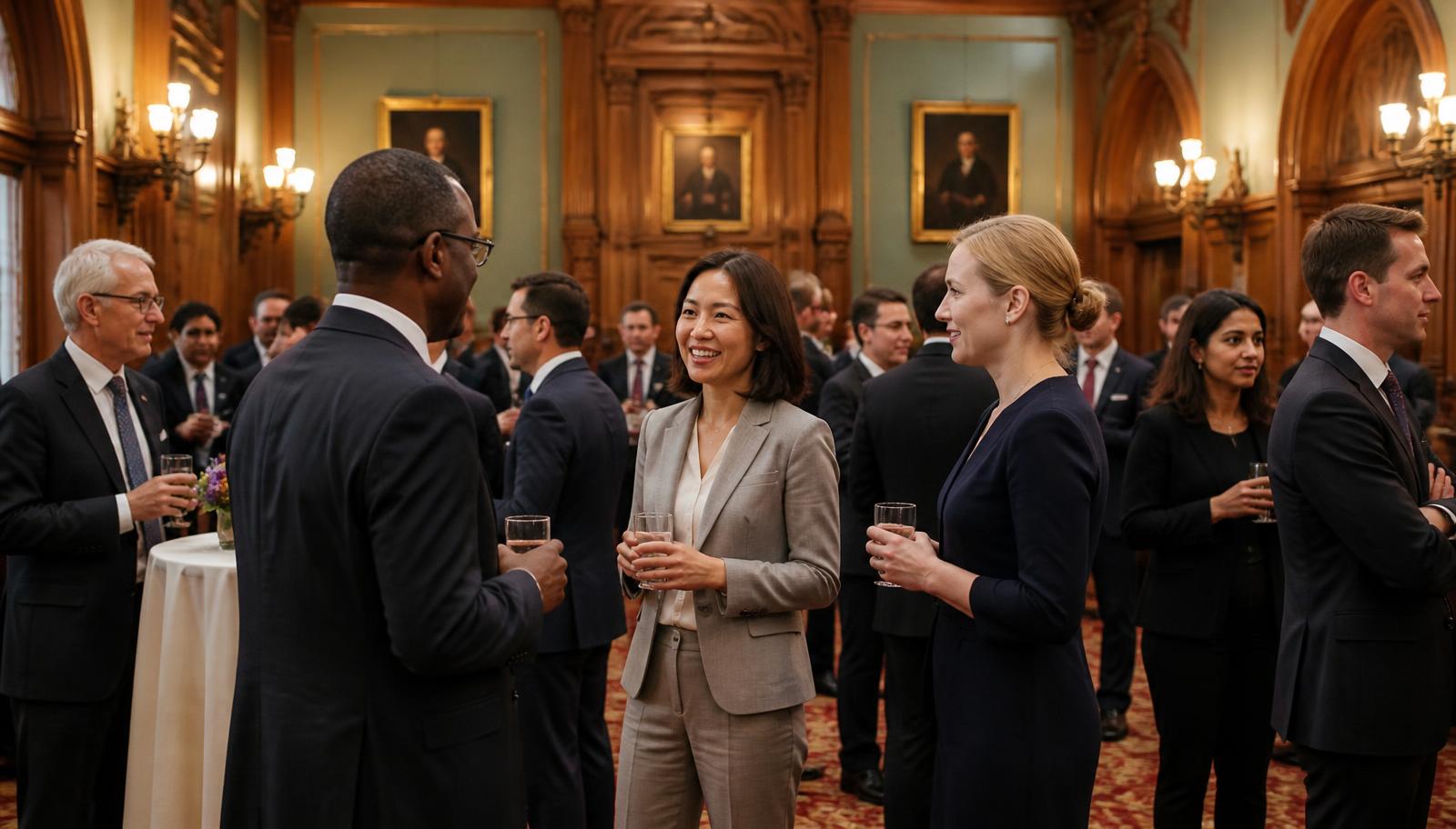 Professionals meeting at a formal professional institute reception